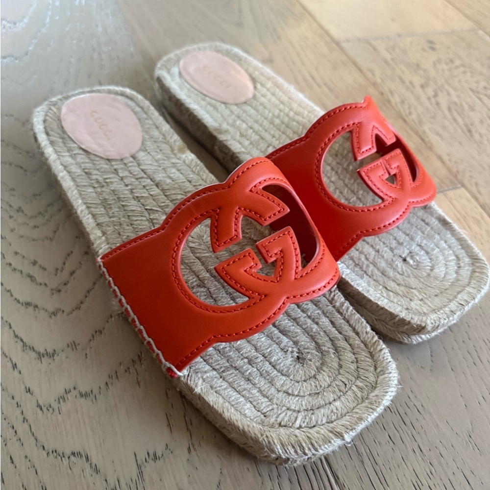 Gucci Interlocking G Cutout Espadrilles Slides